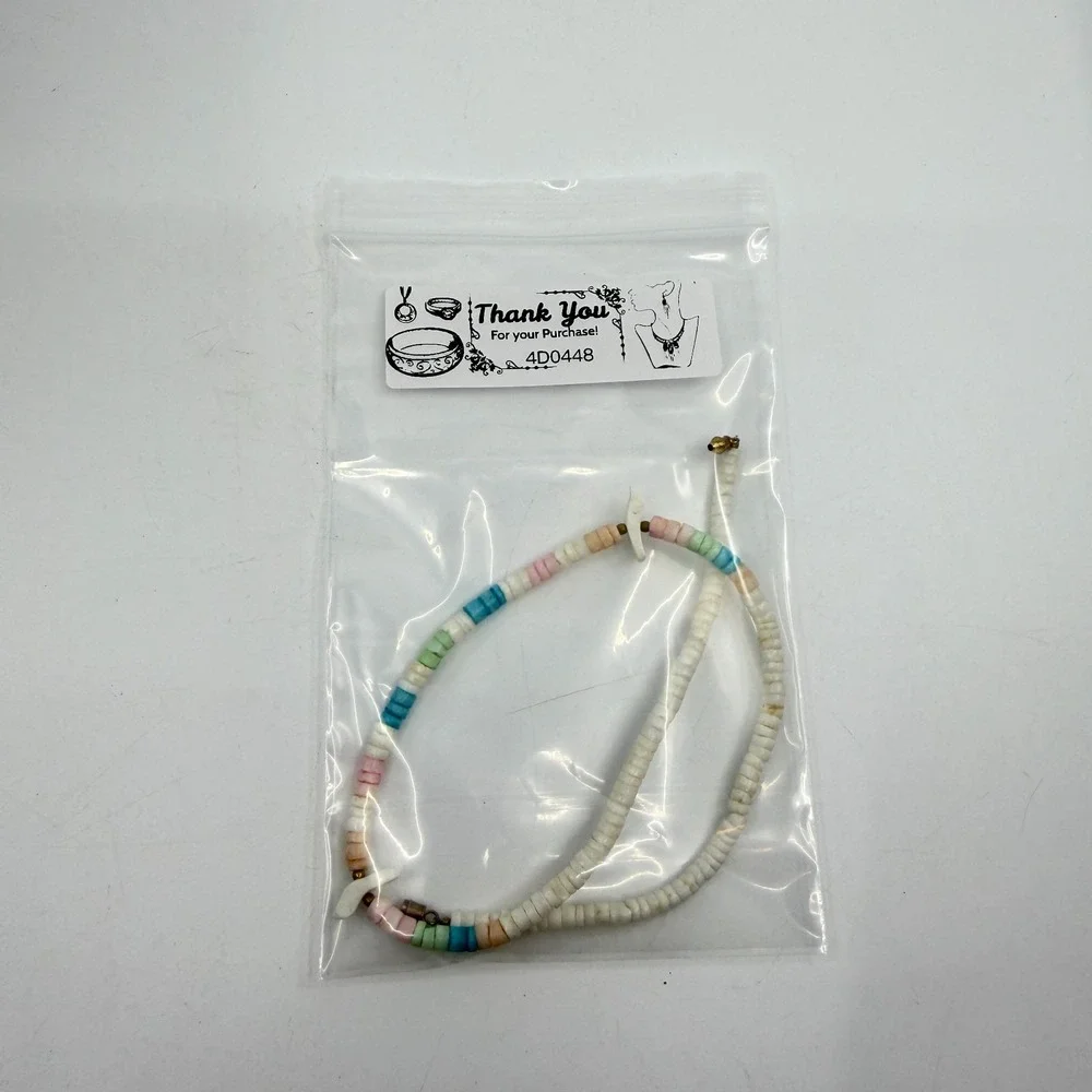 Pastel Heishi Bead Bird Necklace White Blue Pink Boho Coastal Statement Gift